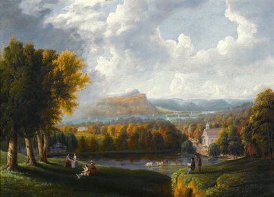 View of the Hudson River from Tarrytown, Old Dutch Church, Beekman Manor House by Robert the Younger Havell